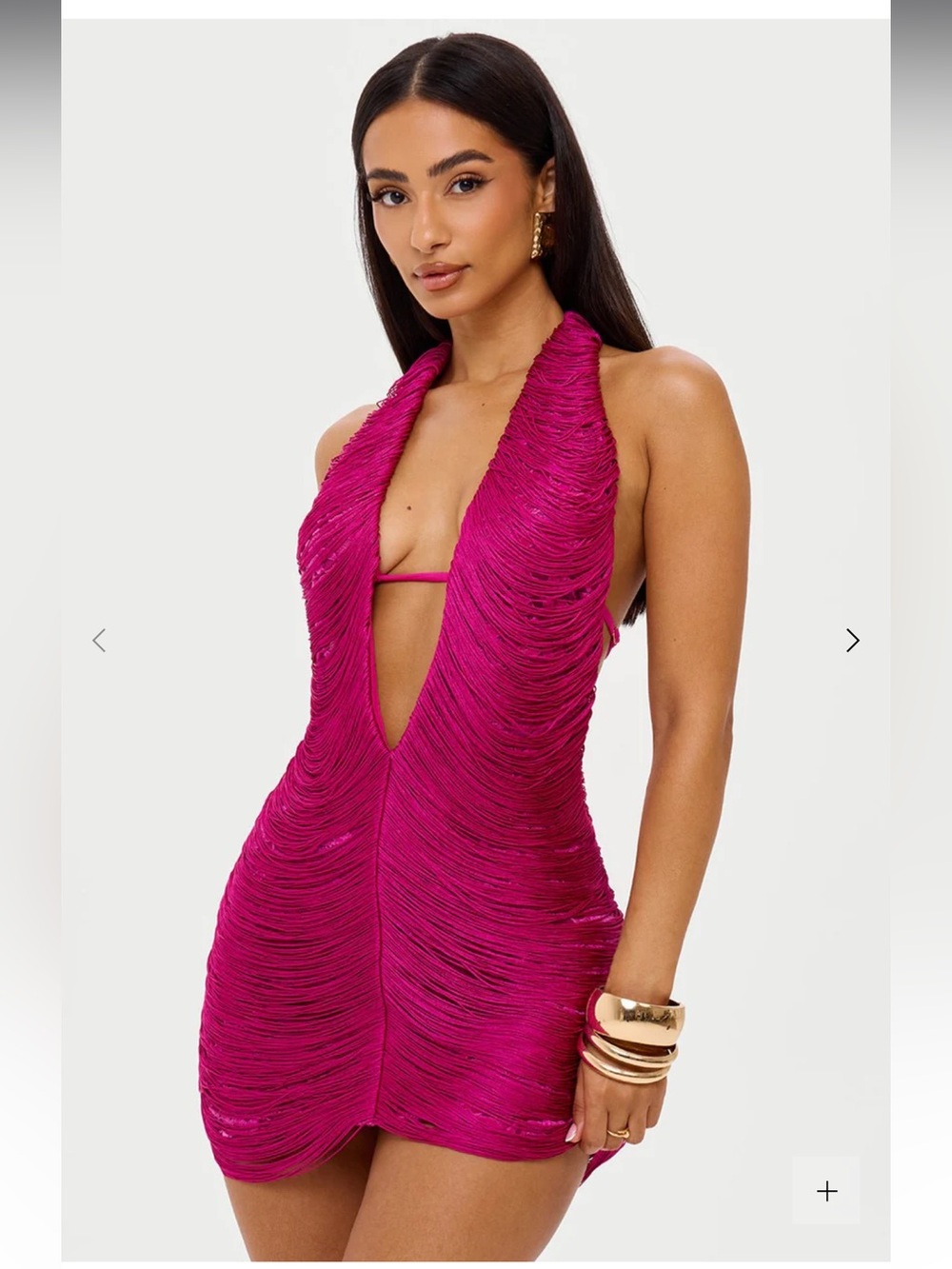 Azari fringed halterneck mini dress in hot pink